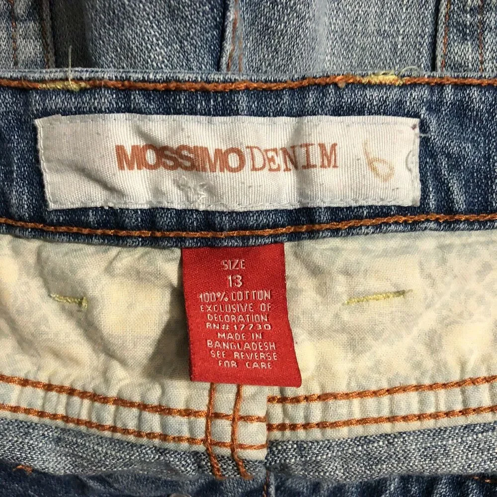 Mossimo Womens Juniors Sz 13 Mid Rise Distressed Raw Hem Denim Blue Jean Shorts